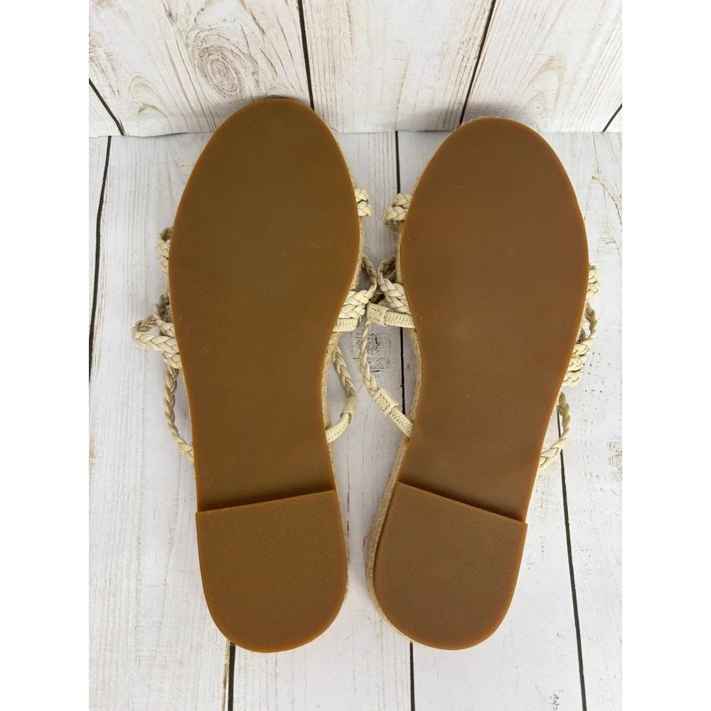 Madewell The Kathryn Braided Espadrille Slide Flat Sandals Cream Tan Sz 8M